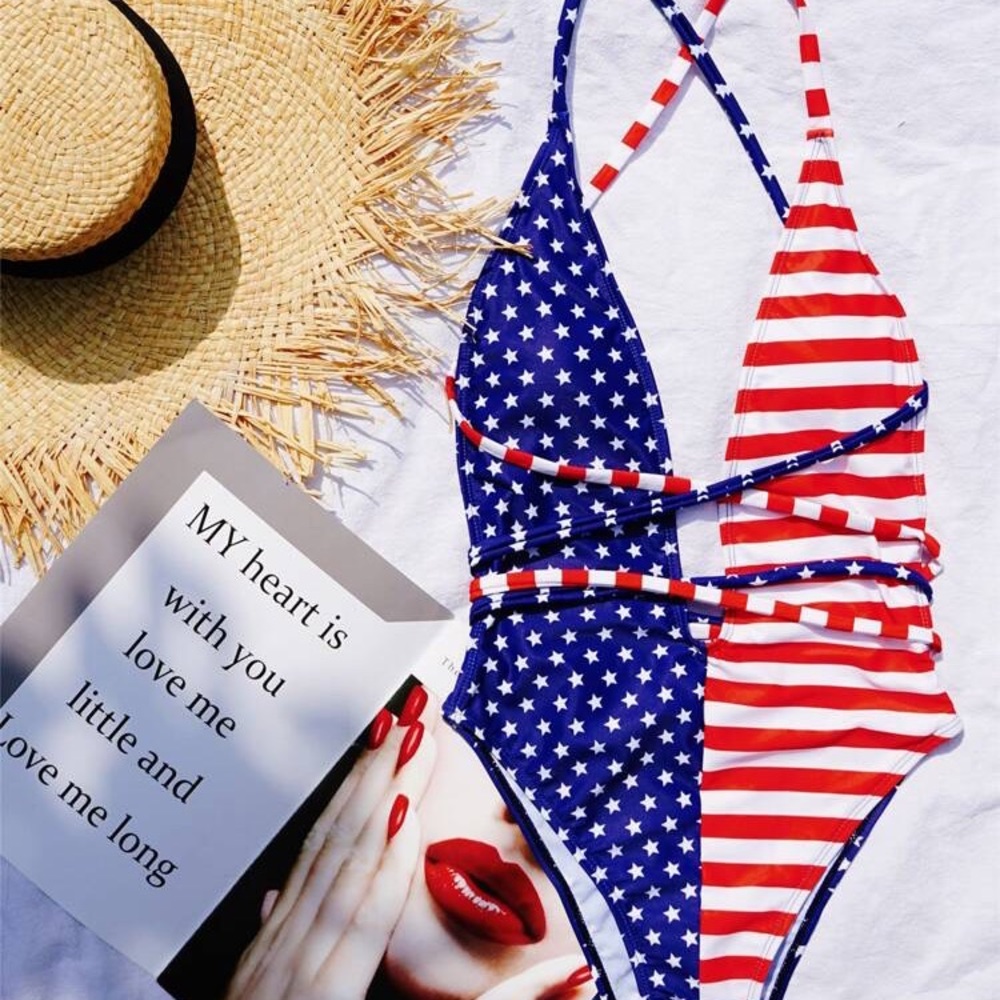 ❤️ American Flag One-Piece Suit - DEEP V NECK SWIMSUIT *NEW* - Picture 4 of 5